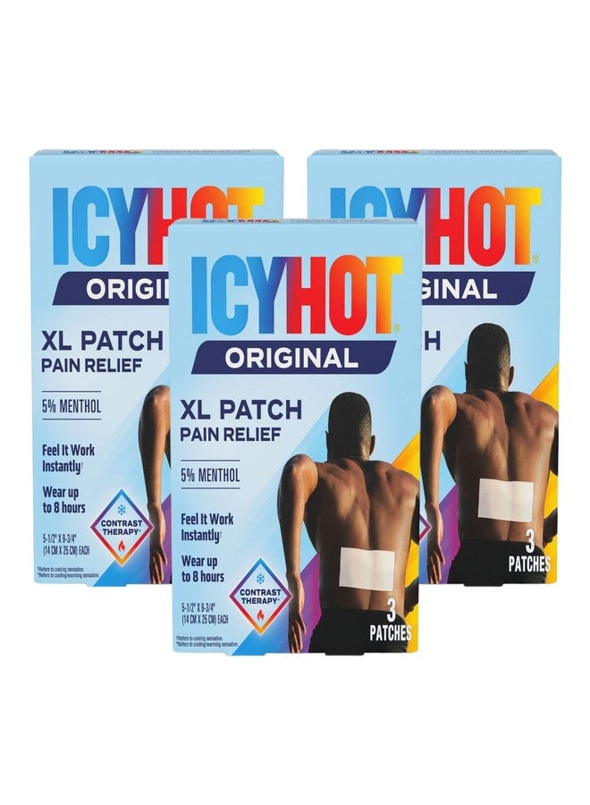 Icy Hot Medicated Patch XL Extra Strength Pain Relief Patch (3 Count) for Back and Large Areas, 3 Pack - Image 1